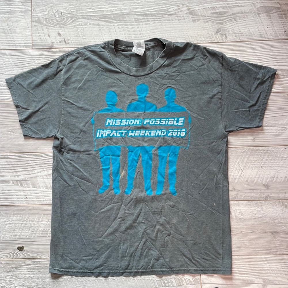 Gildan Blue and Gray Short Sleeve Tee with Bold Graphics